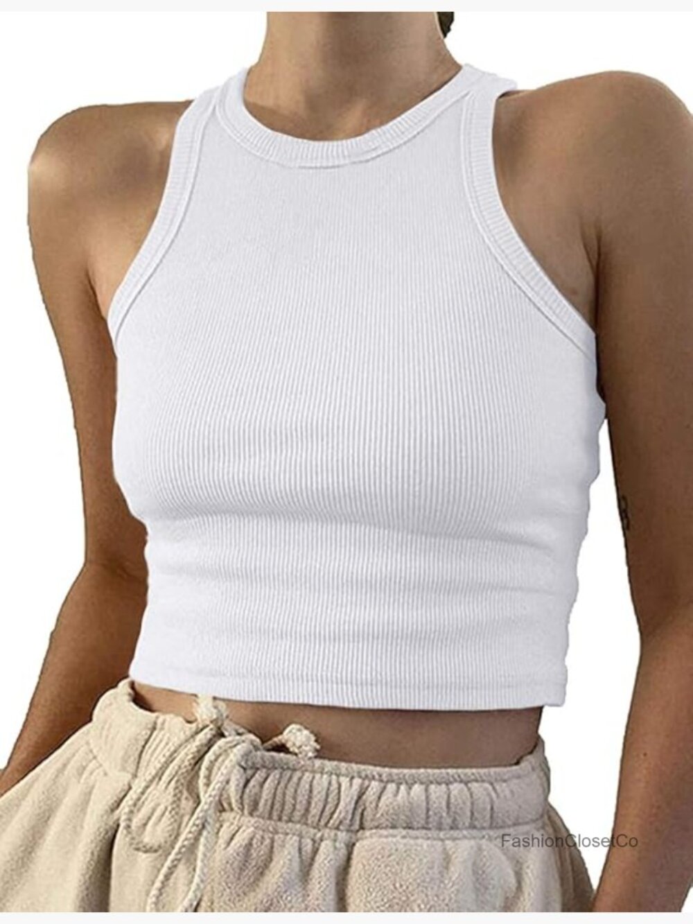 Rib-Knit Sleeveless Racerback Crop Tank Top